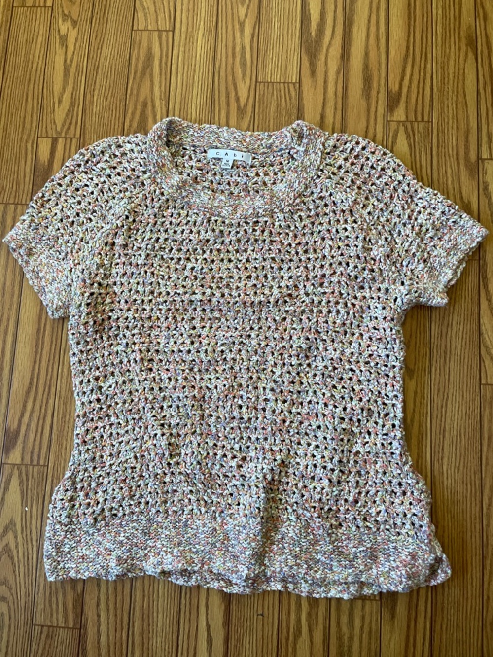 CAbi crochet cotton tee size M bohemian cottagecore knit woven multicolor